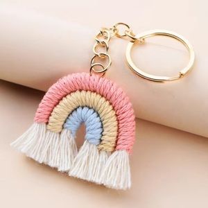 Handcrafted Macrame Boho Rainbow Shape Keychain.